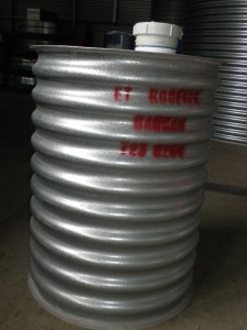 One of the tanks designed to seal and store grain.
